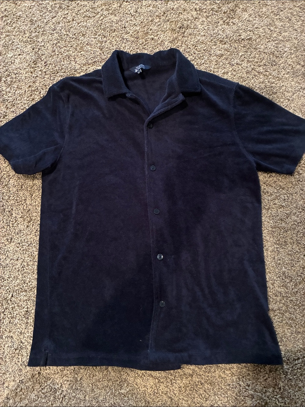 Ben Sherman Black Short-Sleeve Button-Down Terry Shirt
